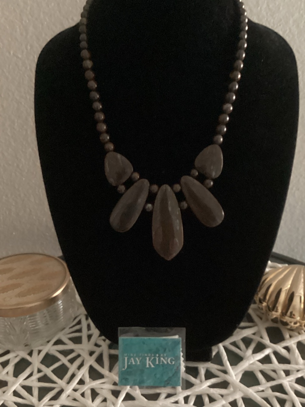 Jay King Dark Brown Carved Pendant Bead Necklace